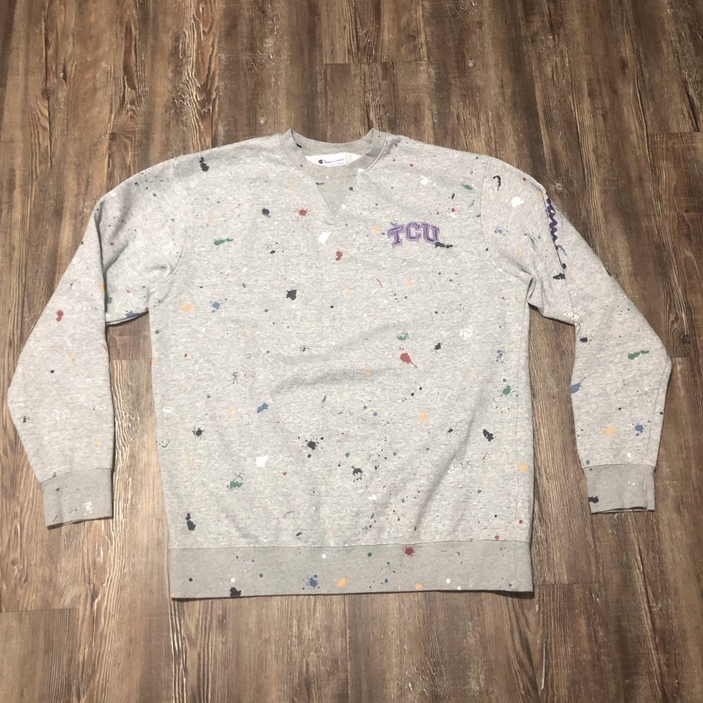 TCU Champion Sweatshirt Men's Large Paint Splatter Crewneck College Unisex